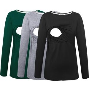 Stylish Long Sleeve Cutout Tops - Black, Gray, Green